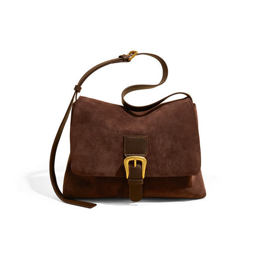 Safiya/索菲娅2024二层牛皮反绒方扣手机腋下包大容量女士单肩斜挎女包 SF9136059Y 商品图3