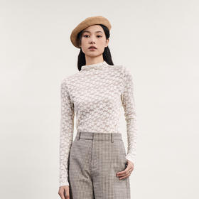 谜底修身T恤长袖女2024春新款时尚气质提花透视叠穿上衣241MT0052