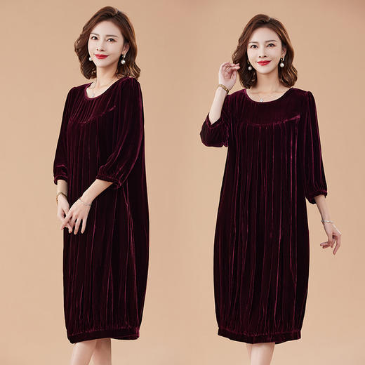 百搭显瘦，通勤七分袖中长款真丝植绒大码连衣裙HR-JILIYA2337 商品图4