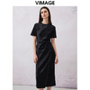 VIMAGE纬漫纪夏季新款时尚纯色气质收腰显瘦法式优雅连衣裙V2107707 商品缩略图2