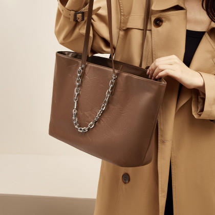 Safiya/索菲娅2024新品头层牛皮新款爆款大容量托特包时尚女士手提单肩斜挎包 SF900575Y 商品图2