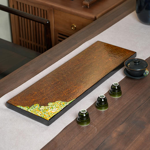 泰山大漆浮雕祥云干泡台漆器茶具大漆手工茶盘中式简约实木干泡茶台 商品图6