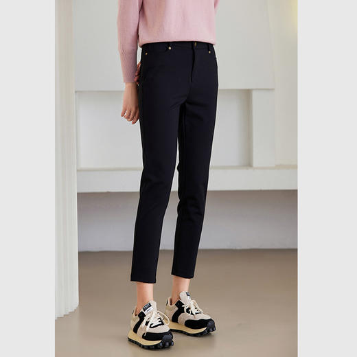 乔万尼磨毛铅笔裤新品显瘦黑色休闲裤ET4F816 商品图2
