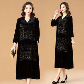 春秋新款，修身韩版百搭显瘦通勤遮肚子女装真丝绒大码连衣裙HR-JILIYA2208