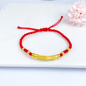 【限时7.5折】【定价黄金】足金 3D硬金拉丝竹节长管间金珠红绳调节成品手串(AA3DSC00288)（预售产品下单后不退款不退货不换货不补差（预售产品下单后不退款不退货不换货不补差