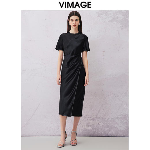 VIMAGE纬漫纪夏季新款时尚纯色气质收腰显瘦法式优雅连衣裙V2107707 商品图0