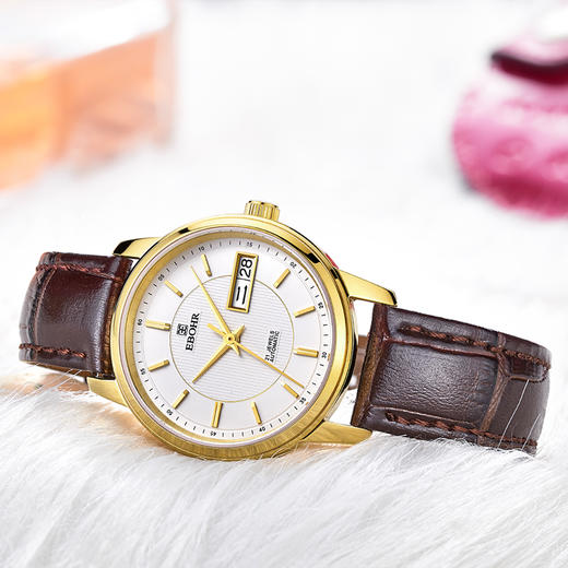 依波表EBOHR 时尚闪耀机械表双日历金色女士腕表3008 商品图2