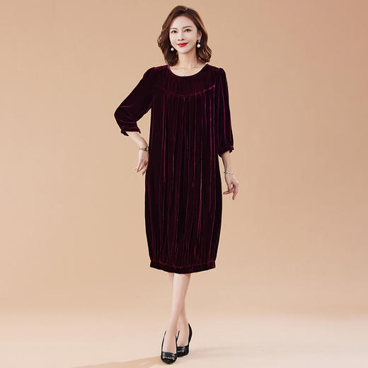 百搭显瘦，通勤七分袖中长款真丝植绒大码连衣裙HR-JILIYA2337 商品图2