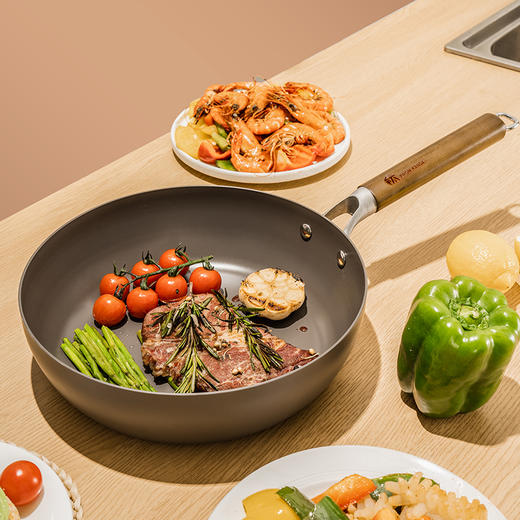 臻钛系列神田0涂层不粘炒锅钛合金二代28cm家用无涂层炒菜锅含蒸格 商品图4