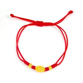 【限时7.5折】【定价黄金】足金 #儿童/宝宝 3D硬金貔貅元宝双珠幸运红绳可调节成品手串（宝宝、大人都可戴）(AA3DSC00004)（预售产品下单后不退款不退货不换货不补差价）