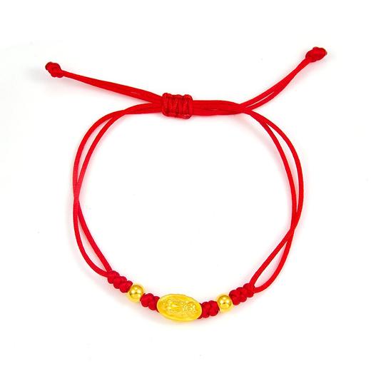 【限时7.5折】【定价黄金】足金 #儿童/宝宝 3D硬金貔貅元宝双珠幸运红绳可调节成品手串（宝宝、大人都可戴）(AA3DSC00004)（预售产品下单后不退款不退货不换货不补差价） 商品图0