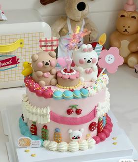 【臻品系列】---手绘立体奶油霜公仔【多巴胺可爱公仔】动物蛋糕情人节，七夕，520款蛋糕