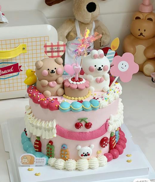 【臻品系列】---手绘立体奶油霜公仔【多巴胺可爱公仔】动物蛋糕情人节，七夕，520款蛋糕 商品图0
