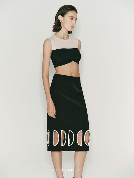 【落月光】几何镂空撞色拼接直身半裙 商品图3