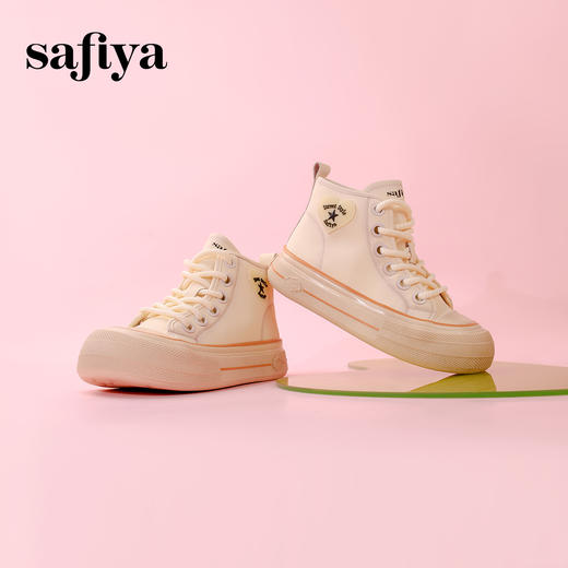 超值精选 | Safiya/索菲娅春夏圆头系带百搭高帮透气休闲帆布板鞋 SF33912381 商品图0