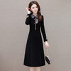灯芯绒长袖裙，春秋季新款时尚女装长款A字裙复古盘扣连衣裙QYM-XY-23D901-Y 商品缩略图0