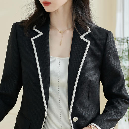 剩S/XL 米思阳2026春季新款休闲时尚拼接西装一粒扣宽松弹力外套女士0077 商品图3
