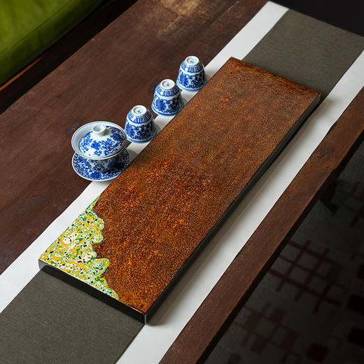 泰山大漆浮雕祥云干泡台漆器茶具大漆手工茶盘中式简约实木干泡茶台 商品图2