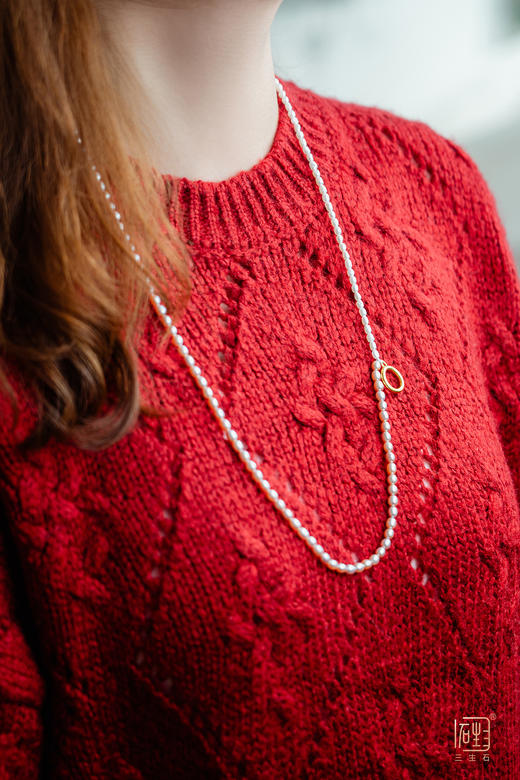 天然粉白米珠双层设计多用链 商品图2