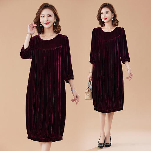 百搭显瘦，通勤七分袖中长款真丝植绒大码连衣裙HR-JILIYA2337 商品图8