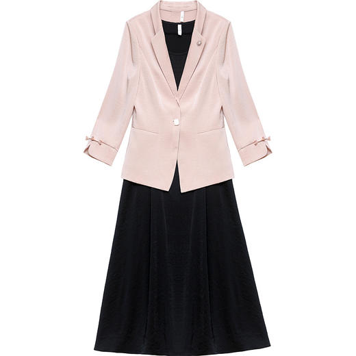 QYMXYKL-2301-L 2023年秋款简约中长款时尚内搭连衣裙七分袖修身小西装外套两件套 商品图4