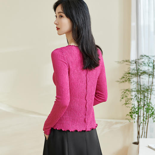 剩S/M 米思阳2025秋季新款时尚气质肌理感T恤修身弹力纯色开叉上衣0294 商品图2