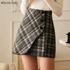 OLrain欧芮儿法式灰色格子半身裙女秋冬2022新款高腰不规则毛呢裙 商品缩略图0