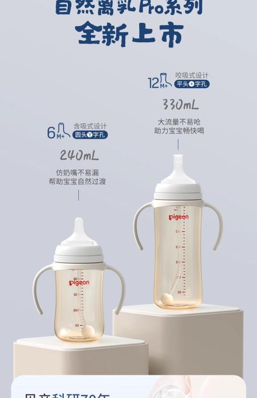贝亲 新品自然离乳PPSU重力球吸管杯双把手奶瓶奶嘴6个月1岁宝宝240ml/330ml/PIG-AA252/PIG-AA253 商品图2