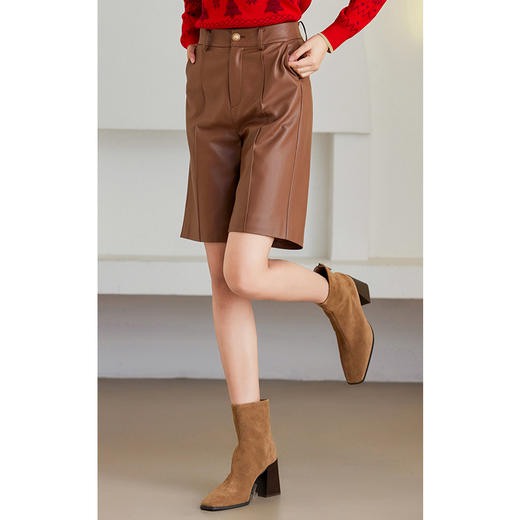 乔万尼休闲五分短裤新品复古棕色皮裤ET4F810 商品图2