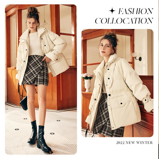 OLrain欧芮儿法式灰色格子半身裙女秋冬2022新款高腰不规则毛呢裙 商品图4