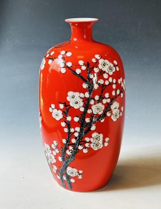 高温中华红颜色釉梅花赏瓶 商品图0