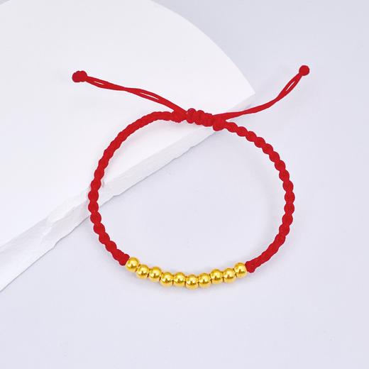 【限时7.5折】【定价黄金】足金 #儿童/宝宝 3D硬金十全十美圆珠(约3.8mm)宝宝红绳调节成品手串(AA3DSC00164)（预售产品下单后不退款不退货不换货不补差价） 商品图0