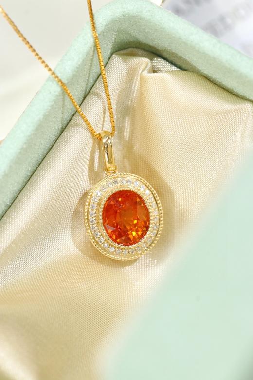 487073 芬达石钻石吊坠 超美的爱马仕橙💫18k厚金镶嵌钻石，一定要拥芬达石钻石吊坠绝了，超级显白，回头率超高，秋日元气满满！！！ 芬达石：3.35ct 超值价：6480/件 商品图4