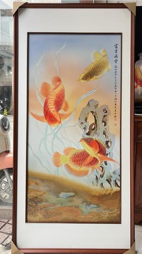 高温色釉加珐琅彩瓷板画“富贵满堂”