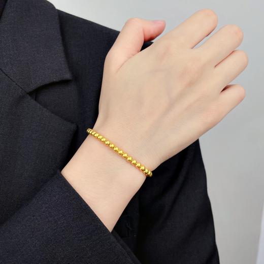 【限时克减150元】足金999.9 古法莲蓬圆珠(大珠约4.6mm，小珠约3.5mm)手串（周长约16-17cm）(GFSCW00010)补差价）预售产品下单后不退款不退货不换货不补差价 商品图2