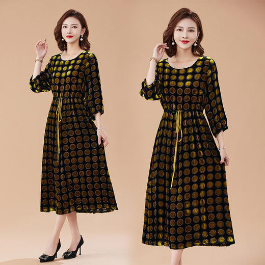 春季新款，七分袖植绒大码修身百搭显瘦遮肚子圆领真丝连衣裙HR-JILIYA2332 商品图4
