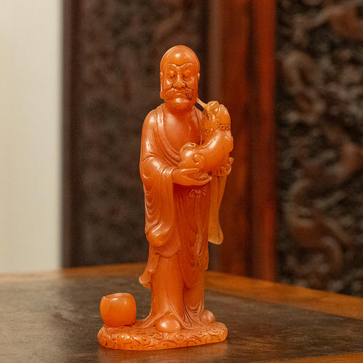 清 红善伯洞石雕戏狮罗汉像 商品图0