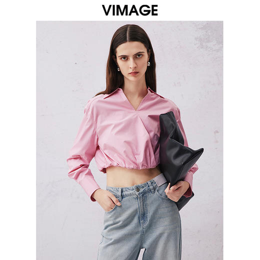 VIMAGE纬漫纪春季新款简约短款衬衫上衣V2109703 商品图3