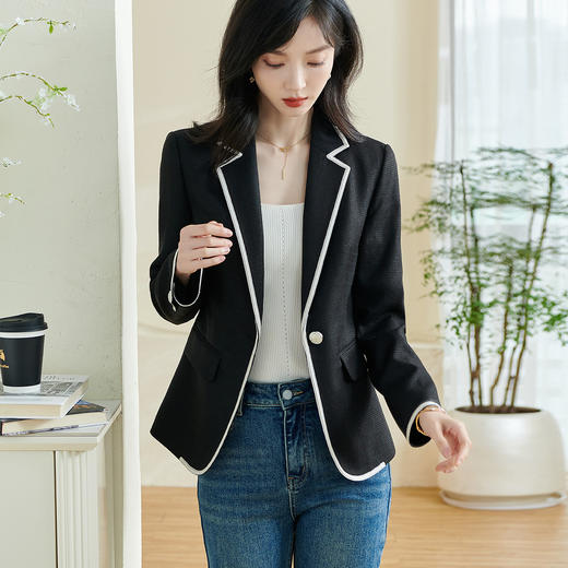 剩S/XL 米思阳2026春季新款休闲时尚拼接西装一粒扣宽松弹力外套女士0077 商品图0