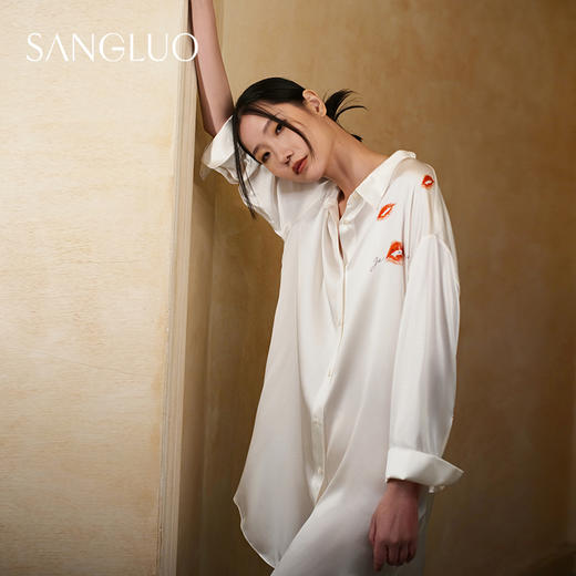 璀璨】吻系列桑罗睡裙情侣睡衣女印花衬衫裙可外穿 商品图1