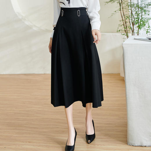 剩S/M/XL 米思阳2026春季新款气质时尚黑色半身裙高腰修身褶皱a字裙女0210 商品图1