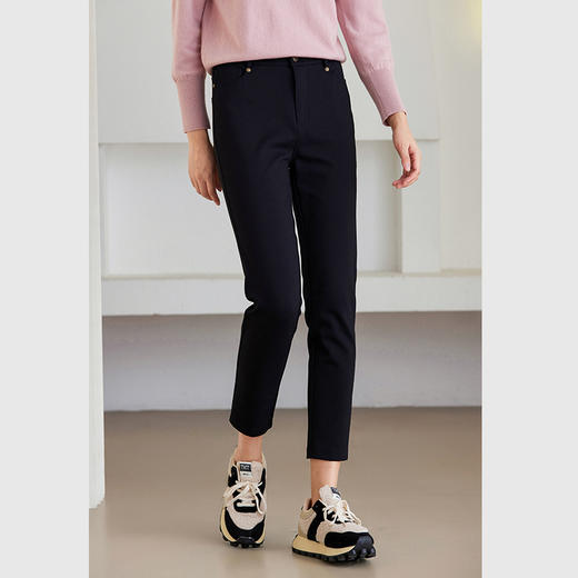 乔万尼磨毛铅笔裤新品显瘦黑色休闲裤ET4F816 商品图3