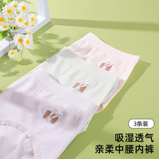 【3条装】熳洁儿 女无缝内裤包臀弹力中腰三角裤可爱卡通印花抗菌内裆24262101 商品图5