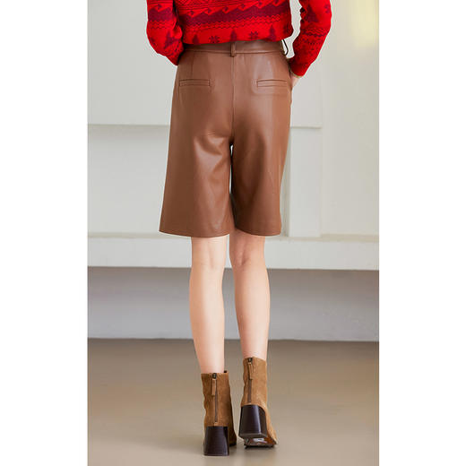 乔万尼休闲五分短裤新品复古棕色皮裤ET4F810 商品图4