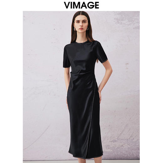 VIMAGE纬漫纪夏季新款时尚纯色气质收腰显瘦法式优雅连衣裙V2107707 商品图3