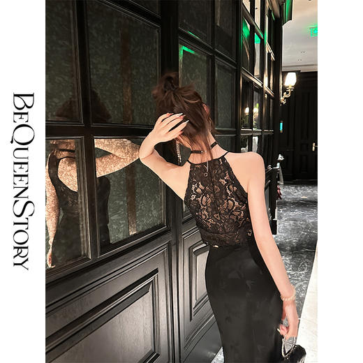 BeQueenStory【浮华世界】100桑蚕丝香云纱时髦性感蕾丝提花吊带女 商品图2