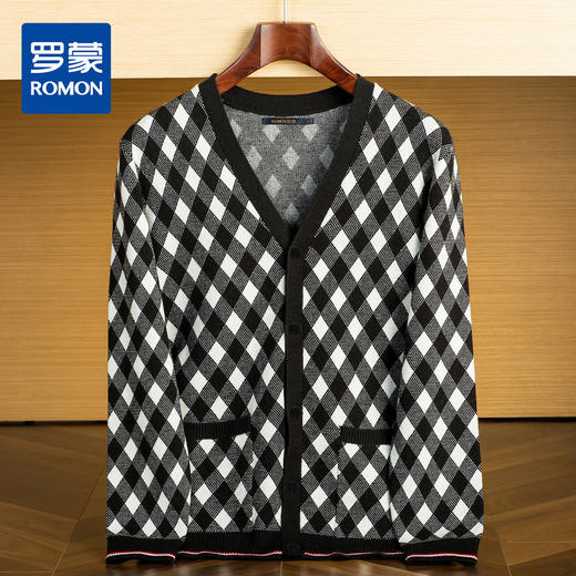 27DKCF2392【棋盘格】罗蒙经典爆款针织开衫男时尚百搭针织外套男舒适男式针织衫 商品图0