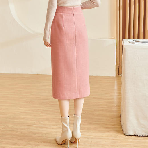 剩M 米思阳2026春季新款精致简约高腰半裙修身开叉直筒小香风裙子3500 商品图2