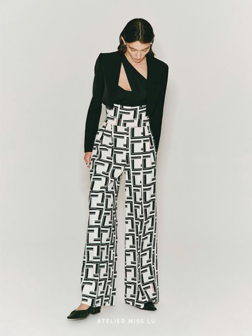 【迷宫】品牌定制字母印花超高腰挺括阔腿长裤 商品图1