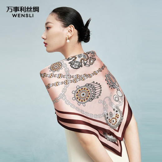 万事利“明玎华佩”75厘米双面印花中方巾 商品图0